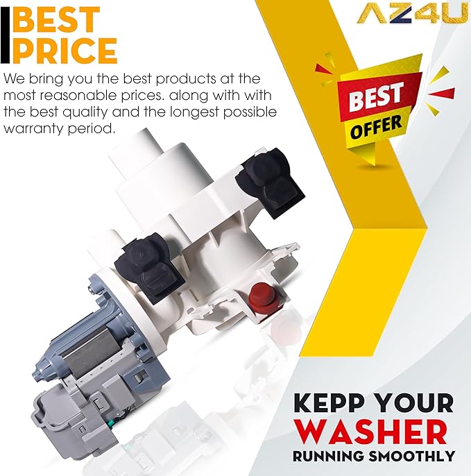 AZ4U Upgraded 8181684 Front Load Clothes 280187 Washer Drain Pump Filter Assembly Replacement For Whirlpool Duet Maytag Epic Kenmore HE Loading Washer, 1200164 280187 Drain Pump 120V 60Hz 0.70W 0.95A