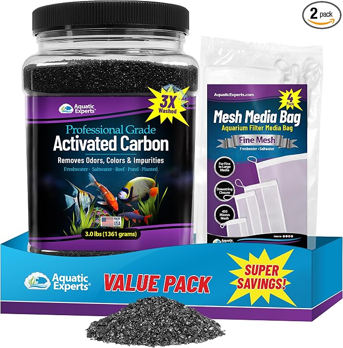 Premium Activated Carbon for Aquariums – 3 lbs Bulk Granulated Charcoal + Four by AquaticExperts