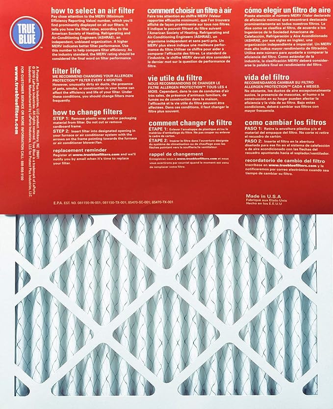 True Blue 318201.4 Allergen Air Filter, 18x20x1, White, 4 Count