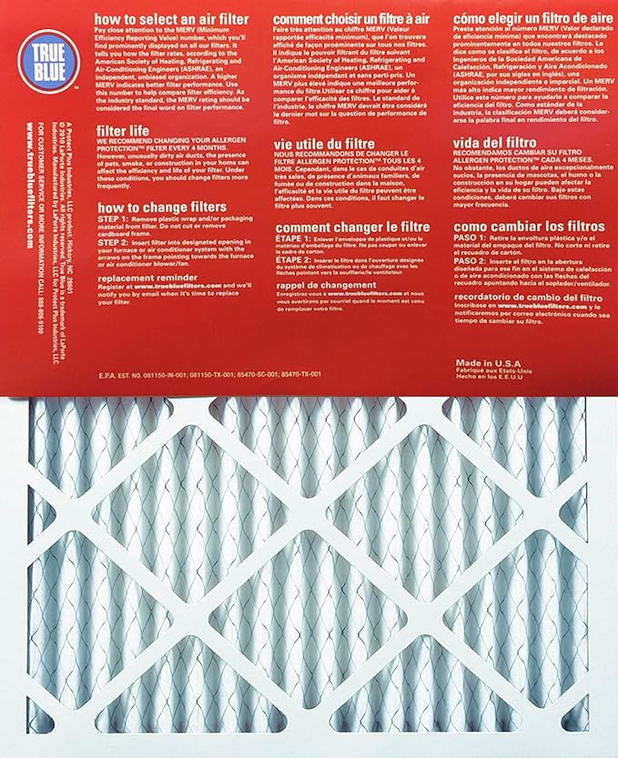 True Blue 312201.4 Allergen Air Filter, 12x20x1, White, 4 Count