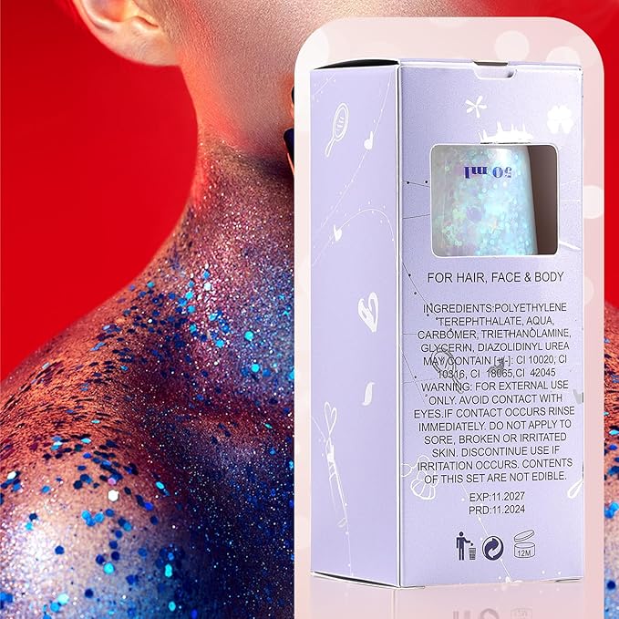 JASSINS 2 Colors Body Glitter, 100ml Face Glitter for Women Girls Kids, Glitter Gel Makeup Tween Gifts, Singer Concerts Festival Rave Accessories, Chunky Mermaid Sequins Glitter-FlexoryFit