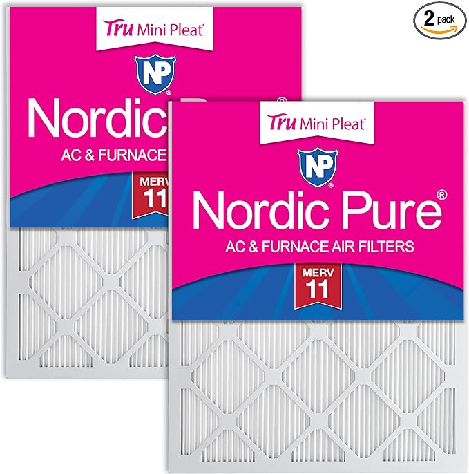 Nordic Pure 12x12x1 (Actual Size: 11 3/4 x 11 3/4 x 3/4) Tru Mini Pleat MERV 11 AC Furnace Air Filters – 2.5X More Media for Extended Durability & Superior Filtration - 2 Pack
