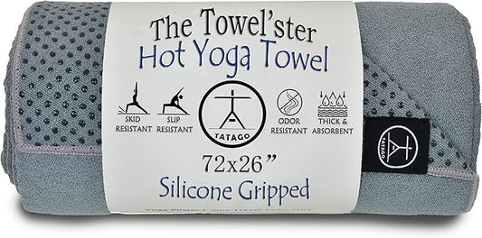 Tatago Hot Yoga Mat Towel Non Slip for Hot Yoga (72 inch) Our Hot Yoga Towel Non Slip Silicone Dabs & Absorbent Microfiber Blend Gives You More Grip As You Drip (Nube Gris-72, Standard - 72")-FlexoryFit