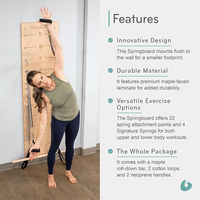Balanced Body Pilates Springboard with Push-Through Bar, Wall Mounted Pilates Workout Equipment for Home Gym or Studio Use, Pilates Exercise Equipment with Resistance Springs-FlexoryFit