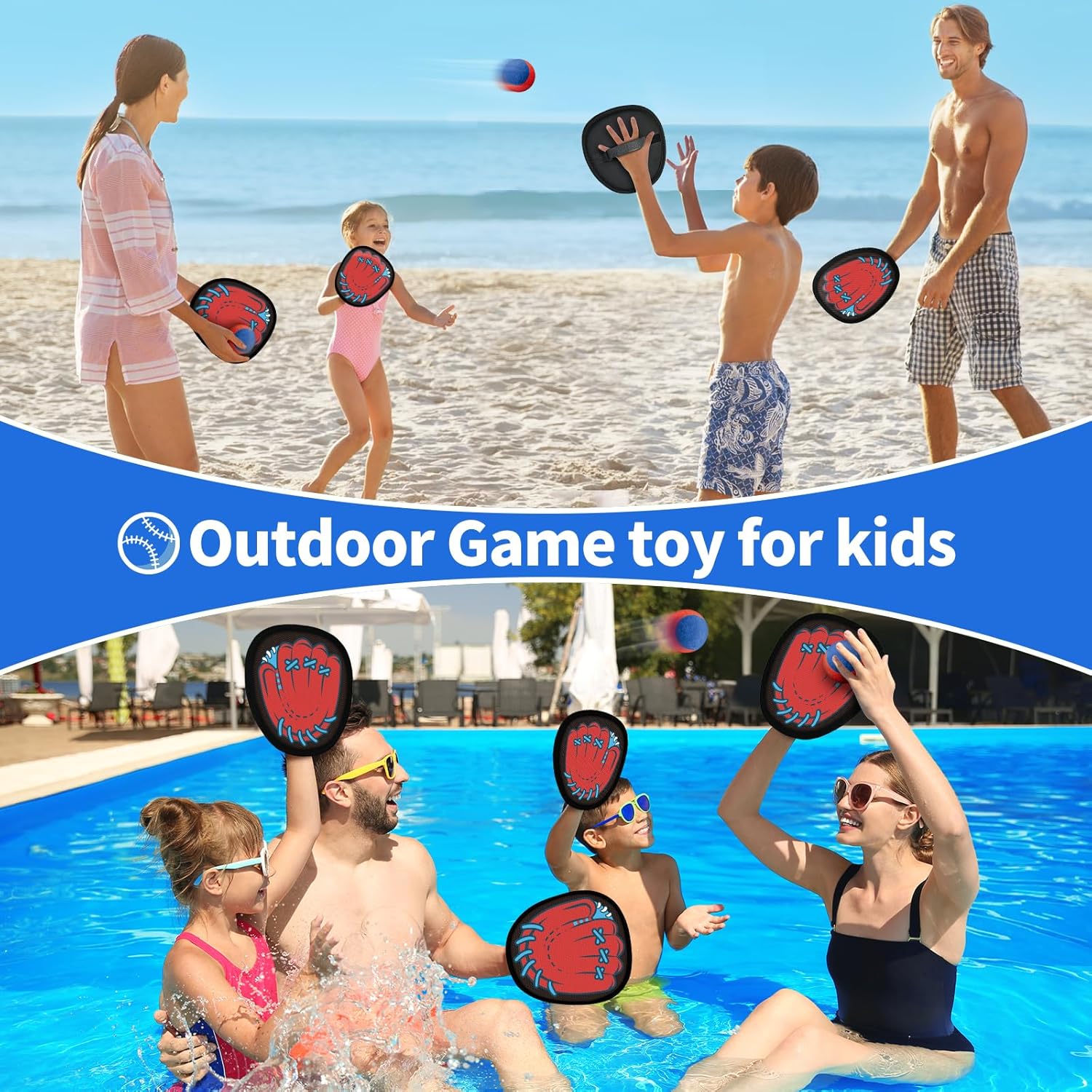 SpringFlower 4 Pack Catch and Toss Game, Toddler Catch Ball Game Set, Kids Baseball Beach Outdoor Pool Game Toy for Kids, Boys & Girls Toy for Kids Toddlers, Fun Idea Gift