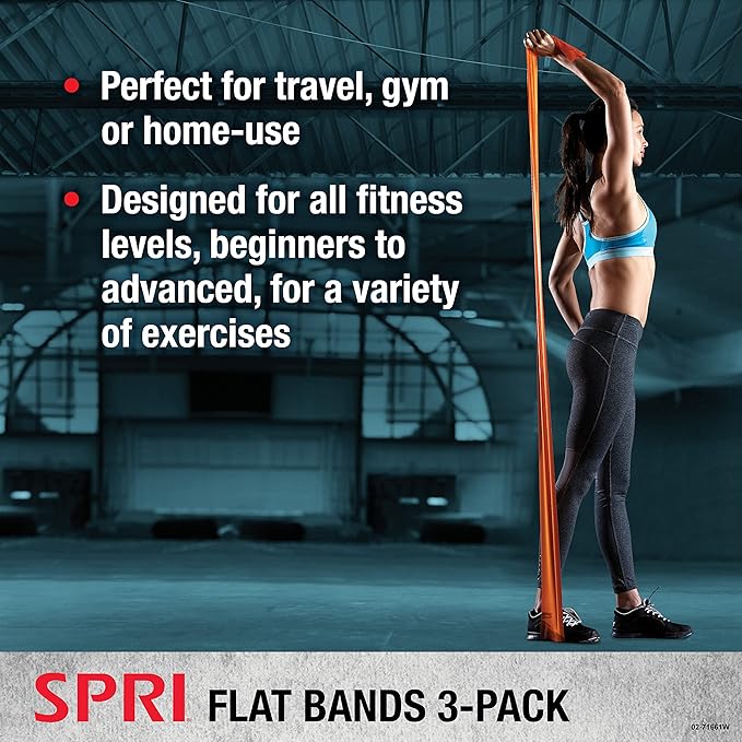 SPRI Flat Bands 3-Pack - Resistance Band Kit Set with 3 Levels of Resistance - Exercise Bands for Strength Training, Flexibility, & Body Workout - Versatile Fitness Tool - Light, Medium, and Heavy-FlexoryFit