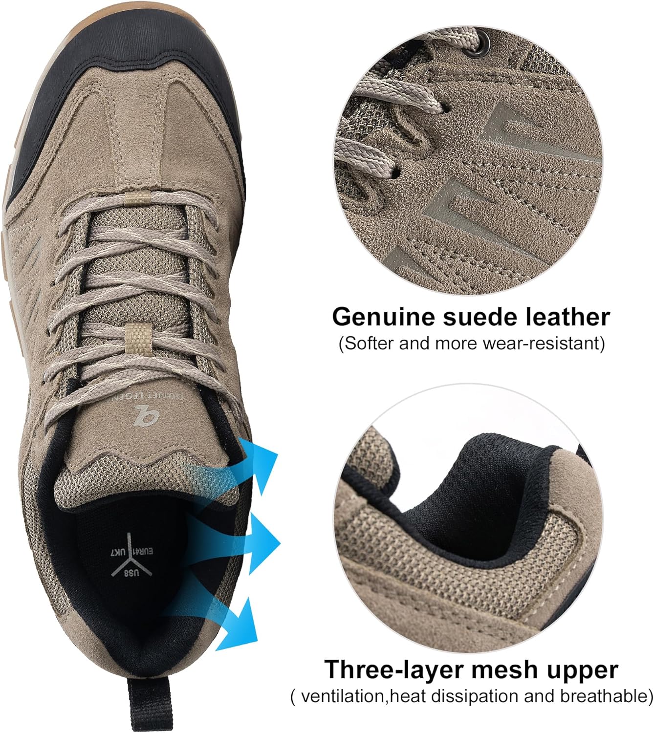 OL OUTJET LEGEND Men's Waterproof Hiking Shoes Leather Comfortable Lightweight Anti-Slip Outdoor Walking Work Sneakers