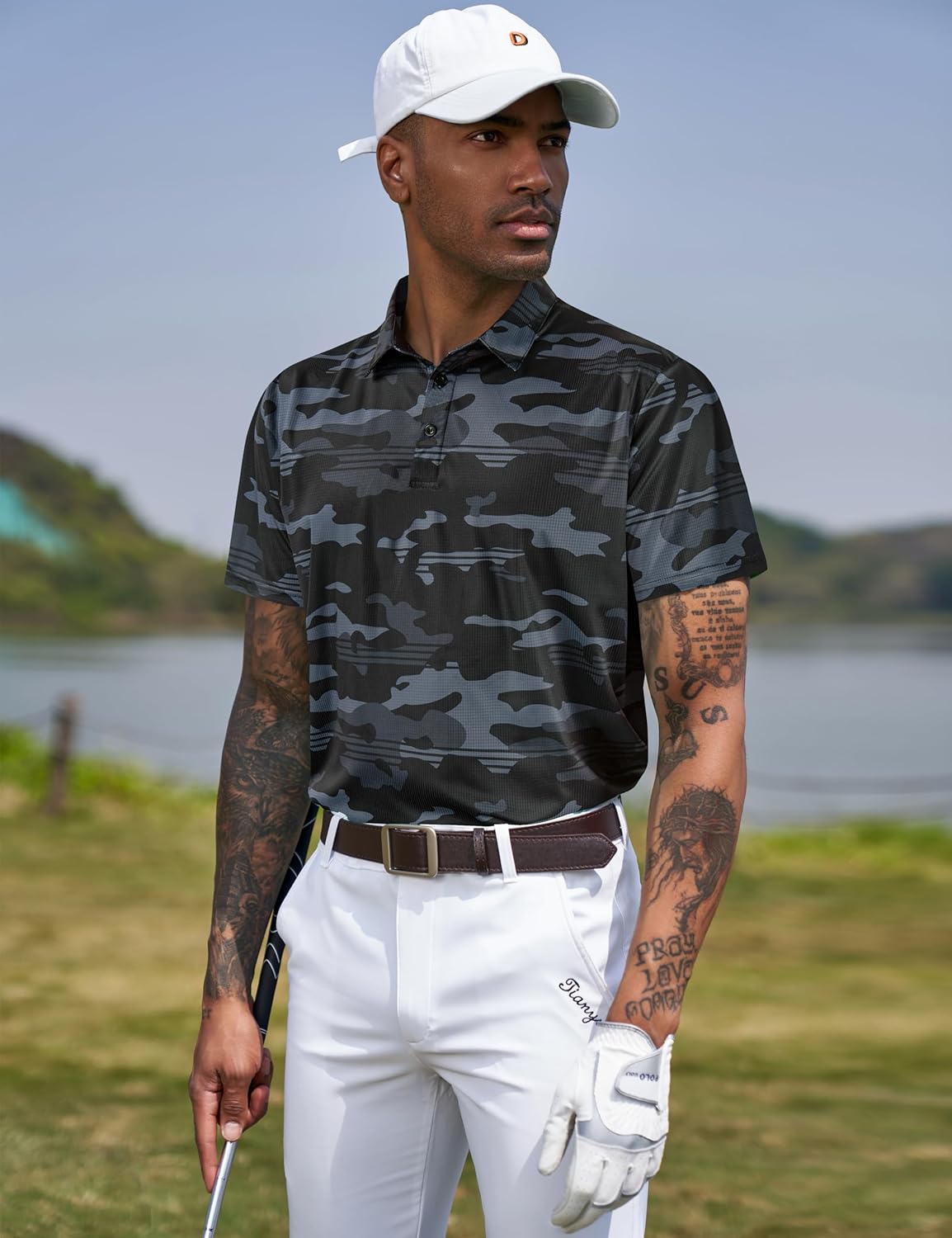 TAPULCO Mens Quick Dry Polo Shirts Camouflage Pattern Performance Athletic Lightweight Breathable Casual Golf Tshirts
