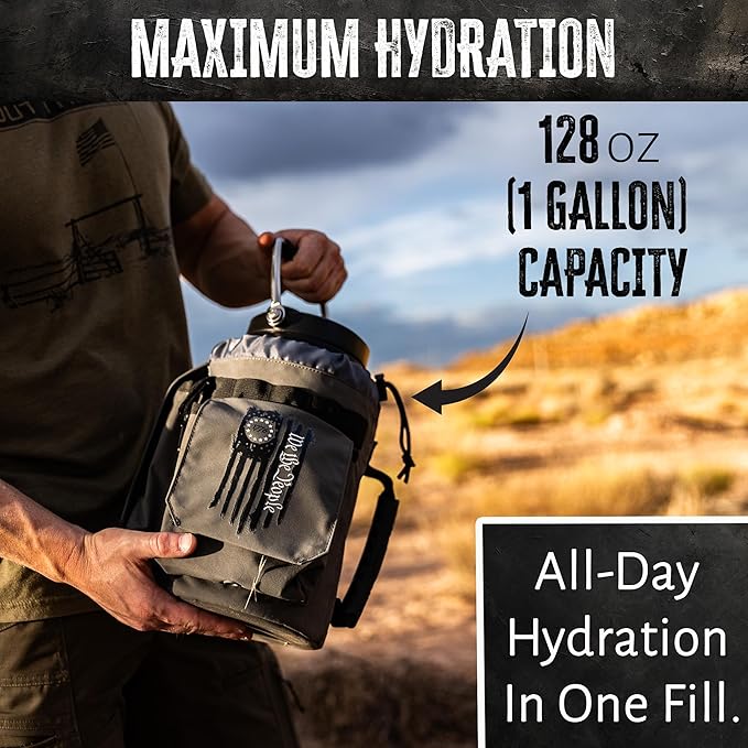 Iron Infidel Battle Bottle - One Gallon Insulated Water Bottle with Dual Carry Handles - 128 oz Tactical Stainless Steel Water Jug & Rugged Extra Large Sleeve With Storage (Betsy 128 Ounces)-FlexoryFit