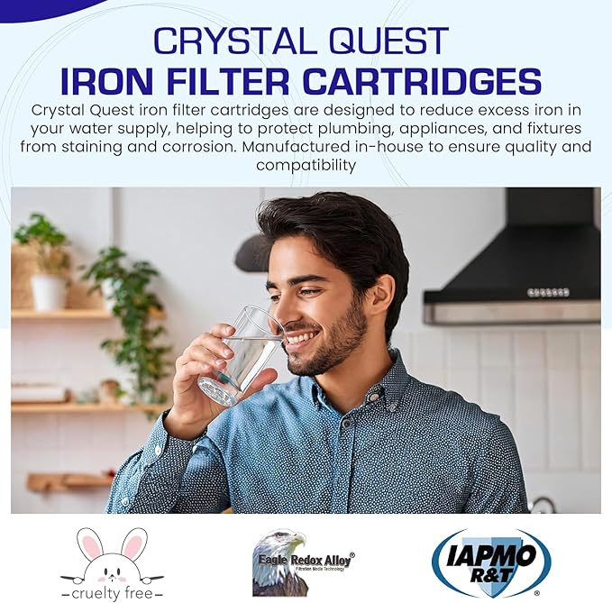 Crystal Quest Iron Filter Cartridge – Reduces Iron, Enhances Water Clarity, Protects Plumbing & Appliances, Reliable Filtration for Clean Water, Long-Lasting Performance 2-7/8" x 9-3/4"