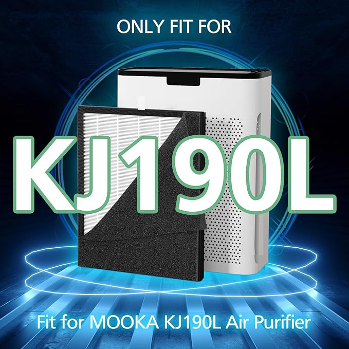 2 Pack KJ190L Filter Replacement for MOOKA KJ190L Air Puri-fier for Home Large Room 2200 Ft², 3 Stage Filtration for Smoke Dust Pollen Pets Hair Dander Odor, 2 HEPA Filters and 4 Washable Pre-Filters