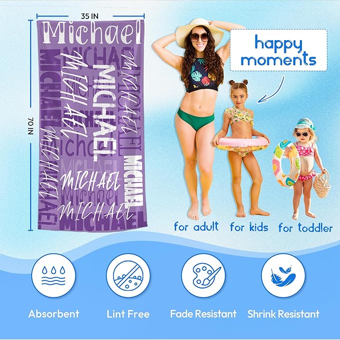 JML Personalized Beach Towel with Name, Custom Beach Towel with Name, Customized Microfiber Pool Towel, Quick Dry & Absorbent Swim Towel for Adult,Anniversary, Birthday, Summer Holiday,Vacation-FlexoryFit