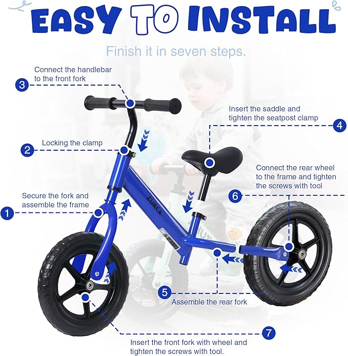 12 inch Toddler Balance Bike Adjustable Handlebar & Seat Anti-Slip Grip Suitable for 2-5 Years Old with Footrest Lightweight for Tolddlers Boys Girls Multiple Colors to Choose-FlexoryFit