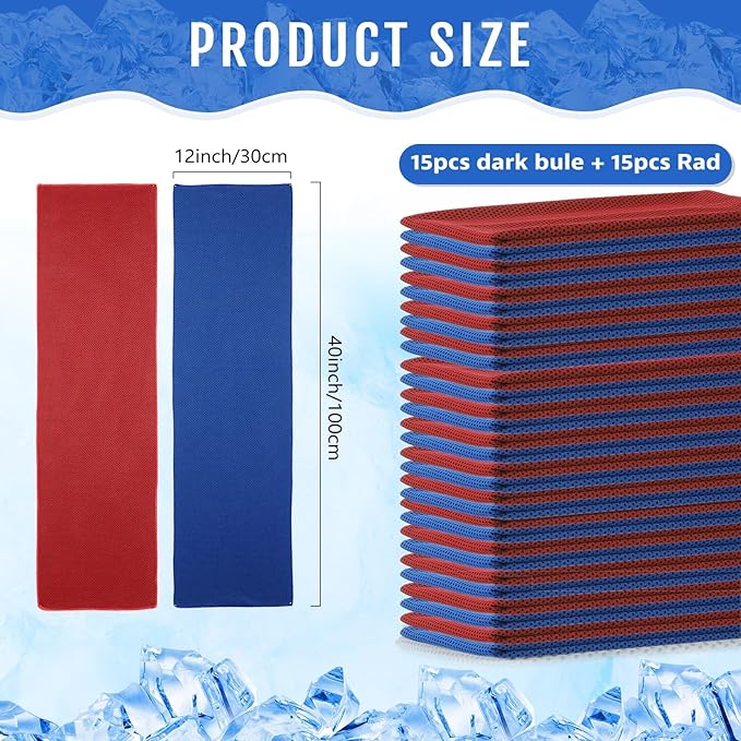 Hosuly 30 Pack Cooling Towels, 40"x12" Ice Breathable Soft Chilly Sweat Rag Microfiber Workout Rags for Gym Cooling Towels for Neck and Face for Yoga Golf Sport Running-FlexoryFit