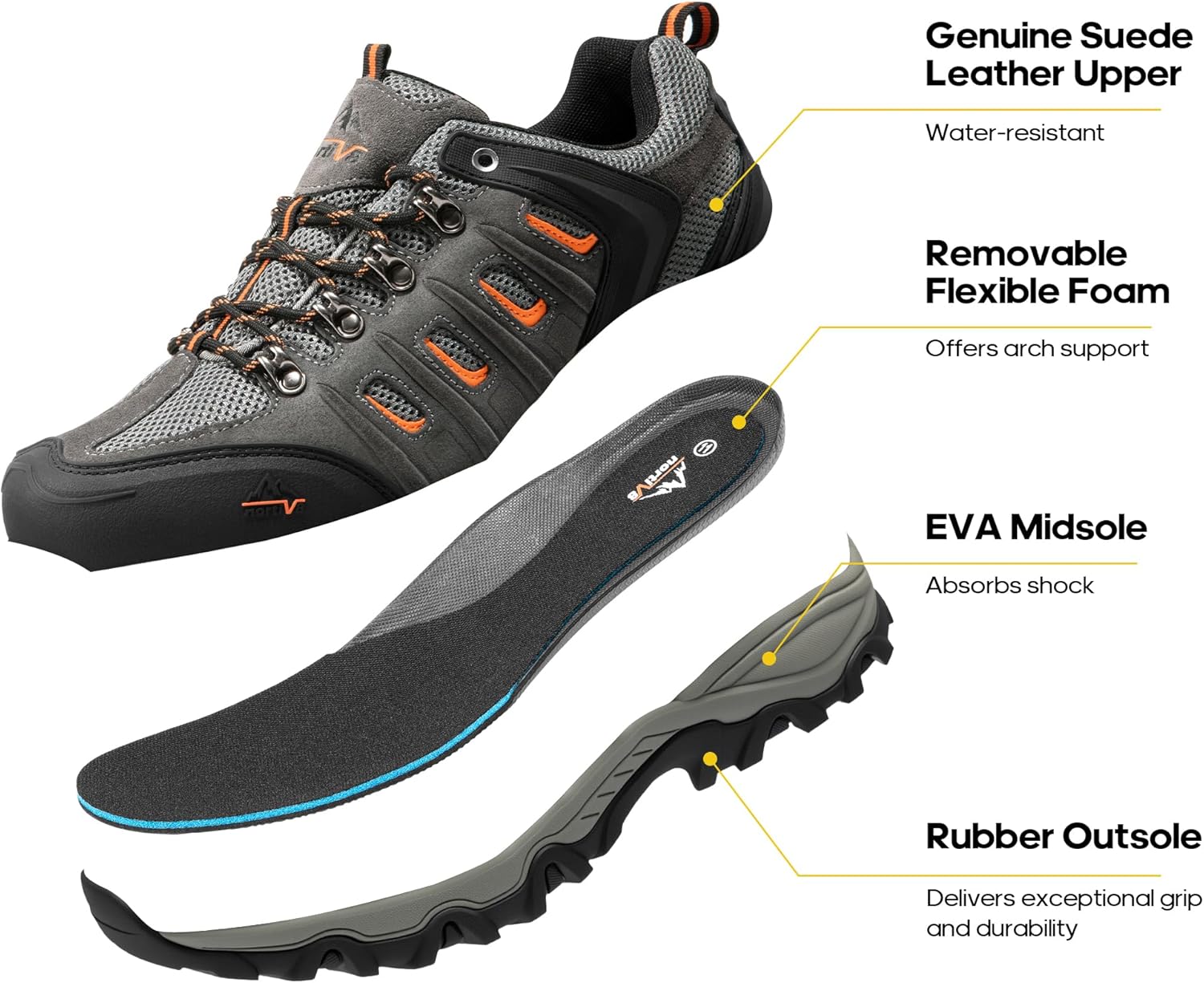 NORTIV 8 Men's Waterproof Hiking Shoes Leather Low-Top Hiking Shoes for Outdoor Trailing Trekking Camping Walking Quest