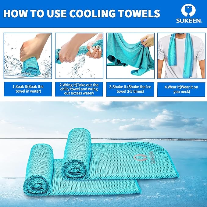 Sukkeen Cooling Towel (40"x12"), Soft Breathable Chilly Microfiber Towel for Yoga, Sports & More Activities-FlexoryFit