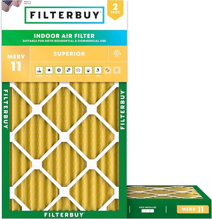Filterbuy 14x24x2 Air Filter MERV 11 (MPR 1200) Allergen Defense Replacement (2-Pack), Electrostatic Pleated HVAC AC Furnace Filters, Made in USA (Actual Size: 13.50 x 23.50 x 1.75)