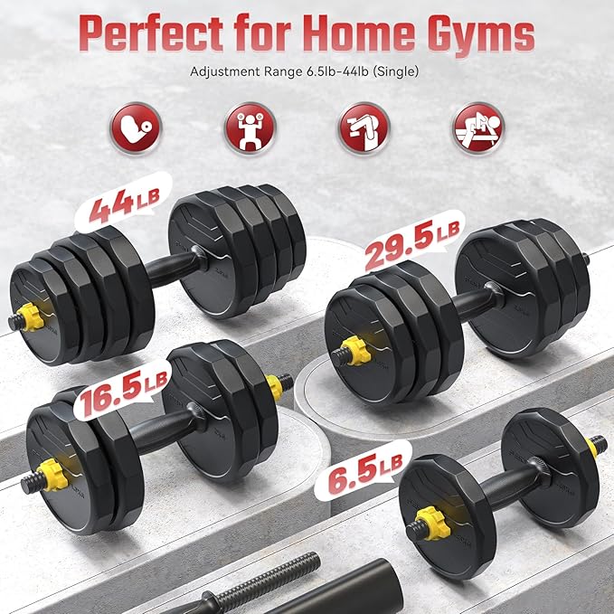 FEIERDUN Adjustable Dumbbells, 40/48/68/88lbs Free Weight Set with 4 Modes, Used as Barbell, Kettlebells, Push up Stand, Fitness Exercises for Home Gym Suitable Men/Women-FlexoryFit
