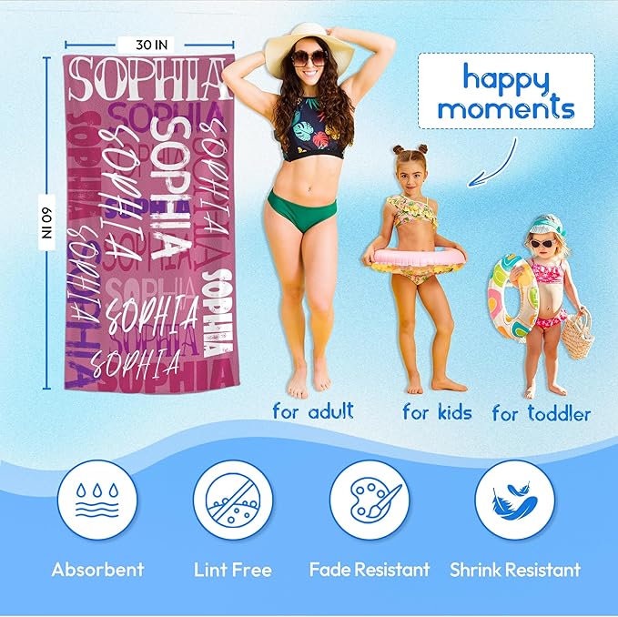 JML Personalized Beach Towel with Name, Custom Beach Towel with Name, Customized Microfiber Pool Towel, Quick Dry & Absorbent Swim Towel for Adult,Anniversary, Birthday, Summer Holiday,Vacation-FlexoryFit