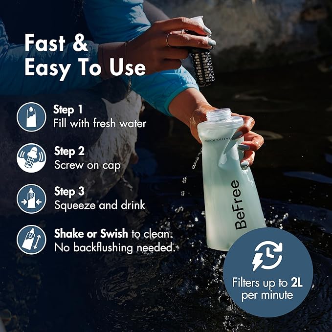 Katadyn BeFree 1.0L Ultralight Collapsible Water Filter Bottle for Hiking, Camping, Backpacking