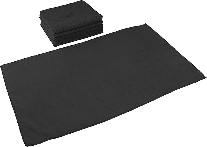 Arkwright Microfiber Gym Towel - Pack of 12 - Super Soft, Quick Dry Workout Sweat Towels, 300 GSM Lightweight & Absorbent for Sports, Working Out, Yoga, and Spa, 16 x 27 in, Black-FlexoryFit