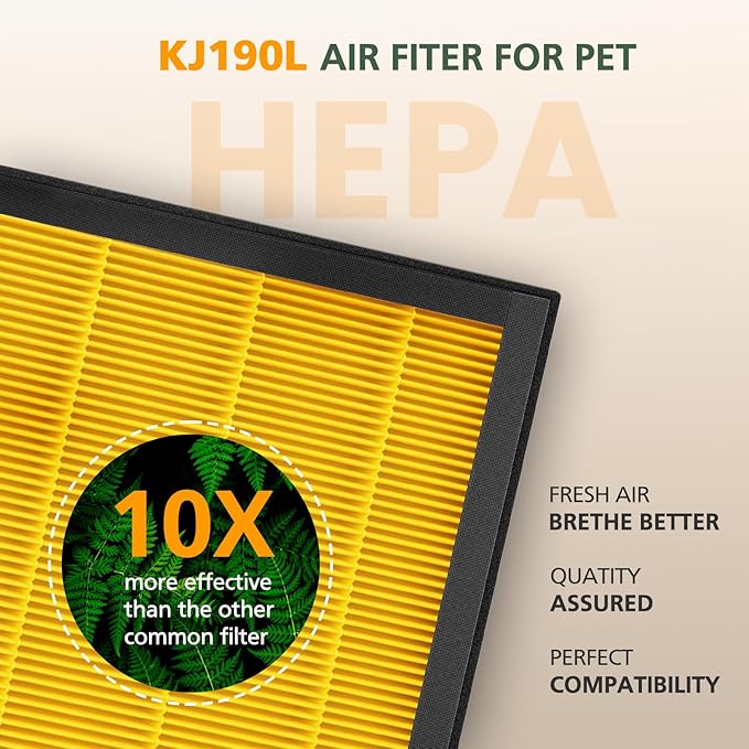 KJ190L Pet Care Washable Filter Compatible with MOOKA KJ190L Air Puri-fier, 3 Stage Filtration HEPA Filter for Pollen Smoke Pet Hair Dust, Special for Odor Dander, 2 Pack
