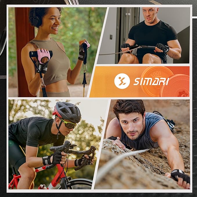 SIMARI Breathable Workout Gloves for Men Women, Padded Weight Lifting Gloves with Wrist Wraps Support, Full Palm Protection, Grip for Gym Training, Fitness, Weightlifting, Exercise Fingerless Black-FlexoryFit