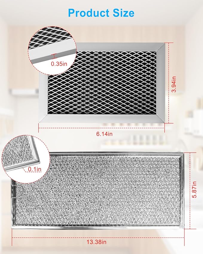 Charcoal and Grease Filter Fit for GE Microwave Oven JVM6175SF1SS JVM6175SK1SS JVM6175SK2SS JVM6175SK3SS, Microwave Filter 3 Pack