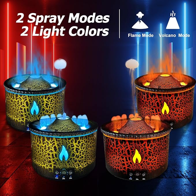Volcano Diffuser, Essential Oil Diffuser 300ml Volcano Humidifier with Flame & Volcano Mist Mode, 2 Colors, Timer, Auto Shut-Off, Remote Control, Flame Diffusers for Home Bedroom Black