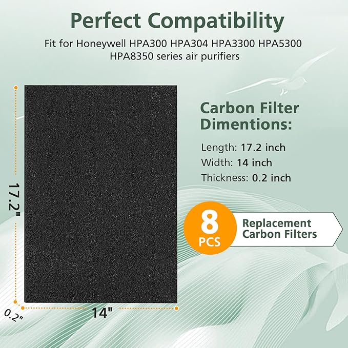 8 Pack HPA300 Pre Filter A, HRF-A300 Pre Kit Filter for Honeywell HPA300 Air Purifier, Precut Activated Carbon Prefilter for HPA300, HPA304, HPA3300, HPA5300, HPA8350 Series