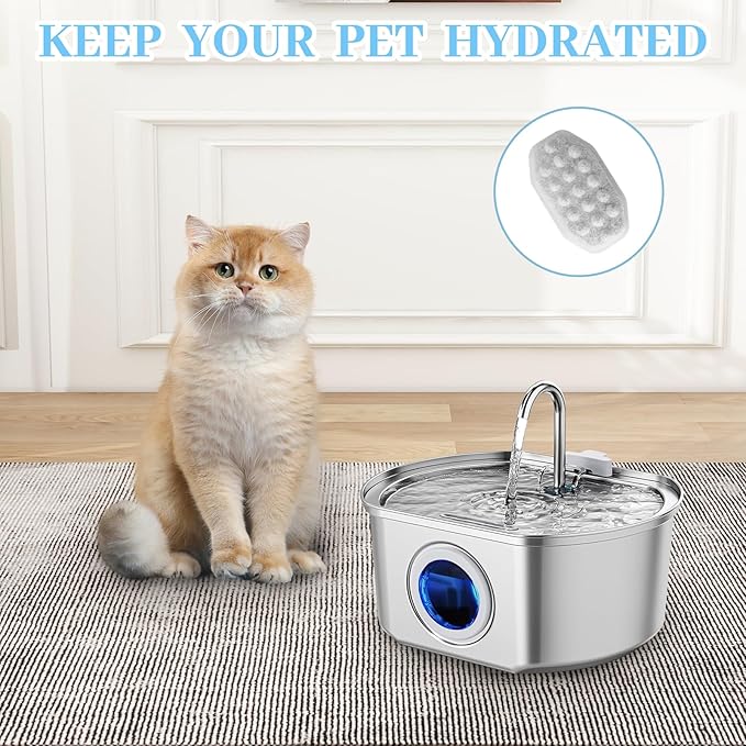 8 Pcs Cat Water Fountain Replacement Filters & Pre-Filter Sponges for Rellaty Neareal 108oz/3.2 Stainless Steel Pet Water Fountain Automatic Pet Fountain with Water Level Window