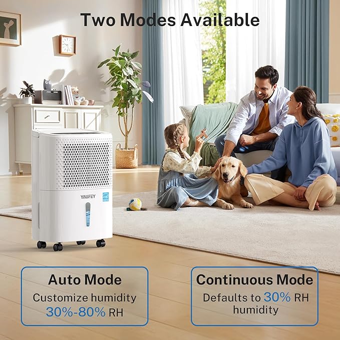Yaufey 2025 Most Efficient Energy Star Dehumidifier for 2,000 Sq. Ft. Home, Basement and Large Room - Powerful, Quiet with Humidity Control, Timer, Drain Hose and Water Tank