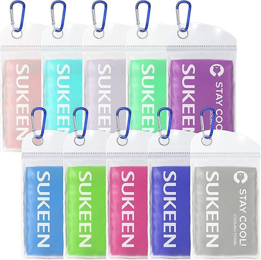 Sukeen 10 Pack Cooling Towels (40"x12") for Sweat, Quick-Drying Neck Cooling Wraps, Soft Breathable Cooling Towels for Neck and Face, Chilly SportsTowel for Yoga, Sport, Running, Workout-FlexoryFit