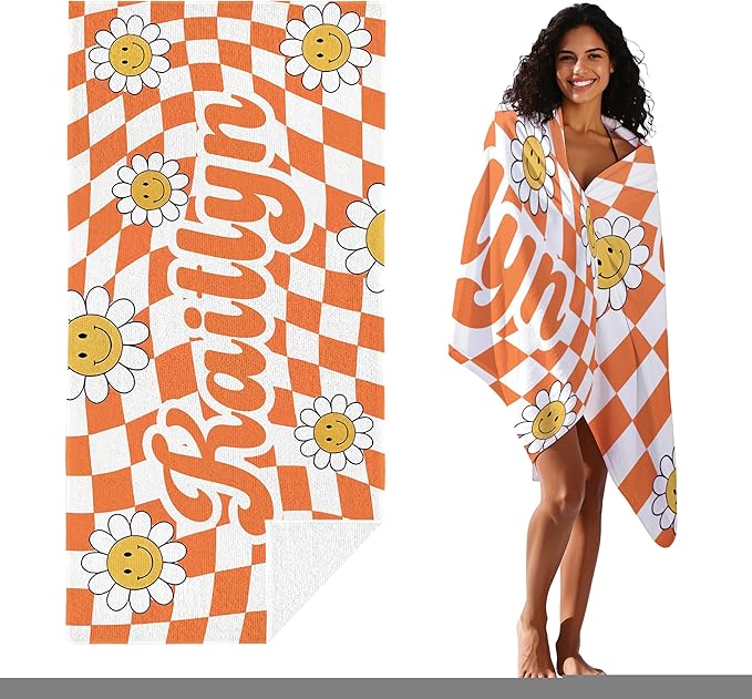 JML Personalized Beach Towel with Name, Custom Flower Beach Towel, Customized Microfiber Pool Towel, Quick Dry & Absorbent Swim Towel for Adult,Anniversary, Birthday, Summer Holiday,Vacation-FlexoryFit