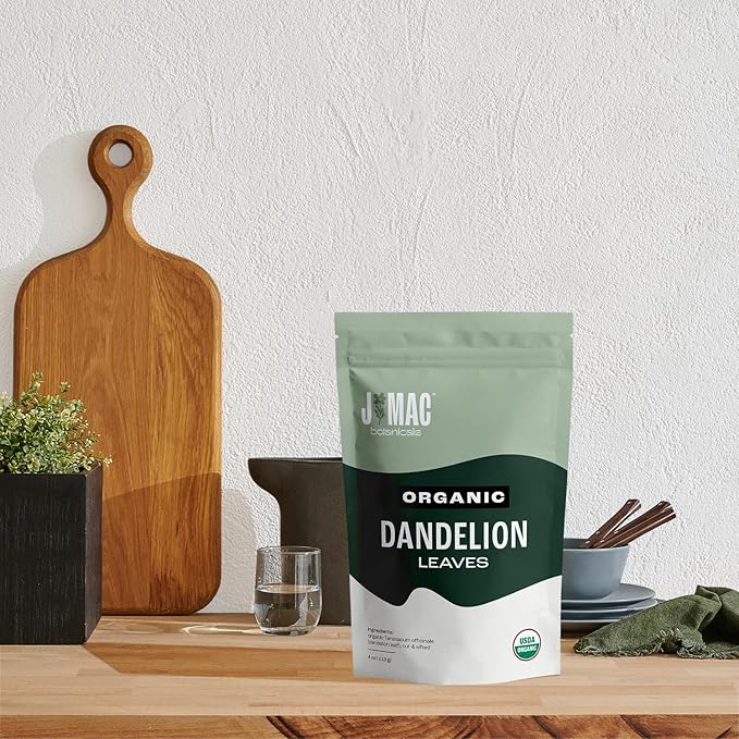 J Mac Botanicals, Organic Dandelion Leaves (4 oz bag) USDA Certified Organic Dandelion leaf tea, te diente de leon organico, Packaged in the USA, Cut and Sifted, No Caffeine-FlexoryFit