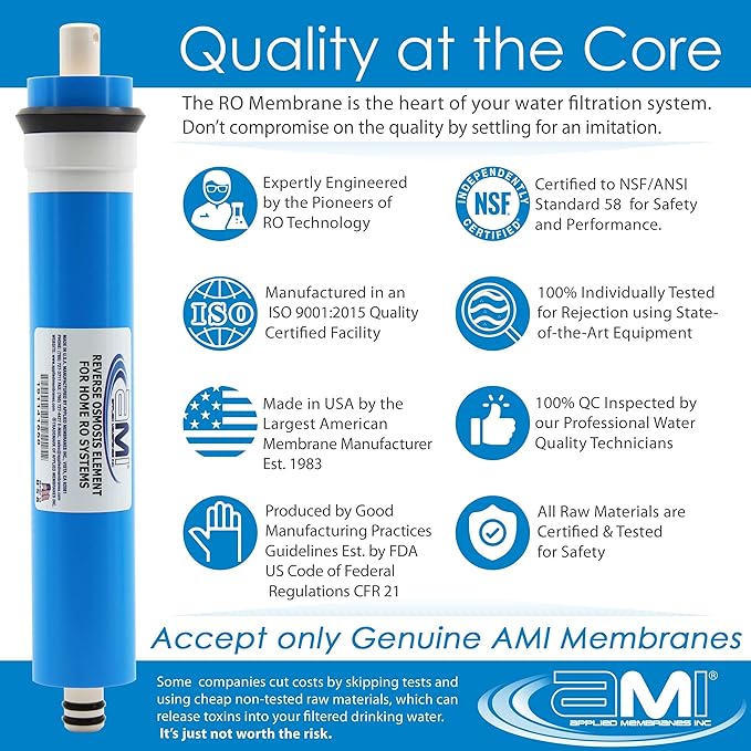 APPLIED MEMBRANES INC. 75 GPD Reverse Osmosis Membrane | RO Membrane Water Filter Replacement for Reverse Osmosis Water Filtration System | 1.8" x 12" Universal Compatibility, Pack of 10