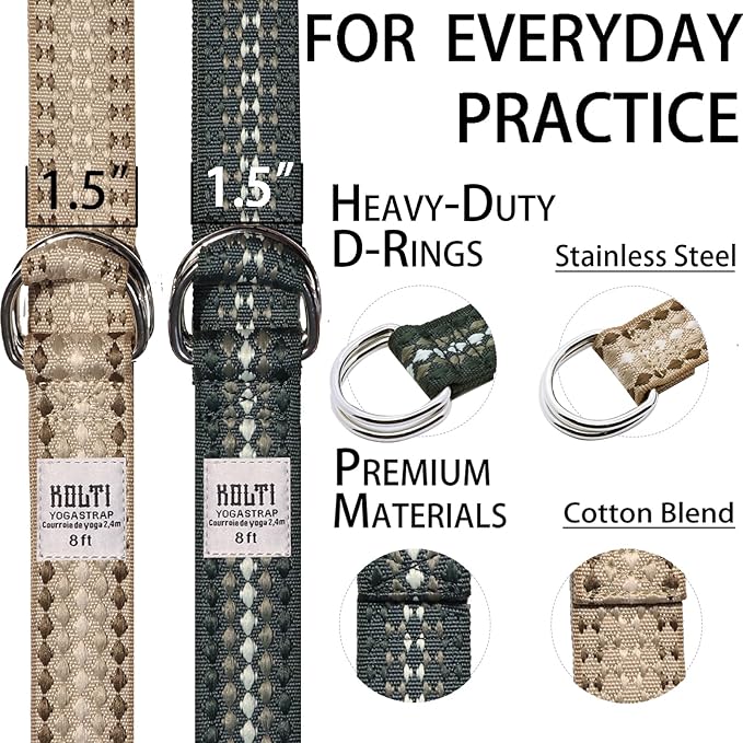 Yoga Exercise Adjustable Straps 8FT with Durable D-Ring for Pilates & Gym Workouts | Hold Poses, Stretch, Improve Flexibility & Maintain Balance-FlexoryFit