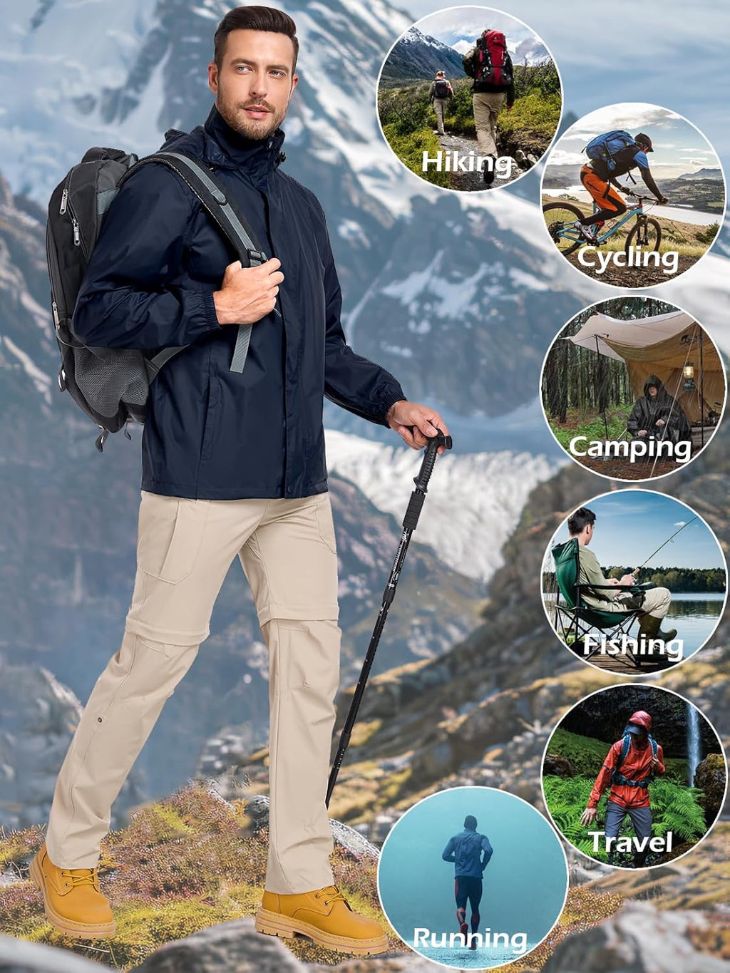 MANSDOUR Men's Packable Rain Jacket Waterproof Lightweight Windbreaker Cycling Golf Hiking Reflective Raincoat with Hood