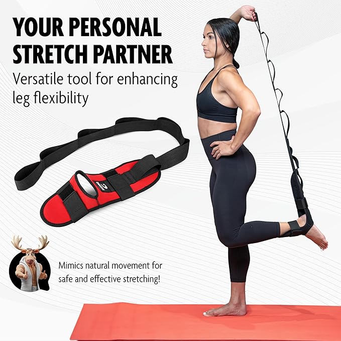 DMoose Fitness Foot & Calf Stretcher with Adjustable Padded Stretching Strap for Plantar Fasciitis, Hamstring, Heel Spurs and Achilles Tendonitis Relief - Yoga Leg Stretch Strap for Flexibility-FlexoryFit