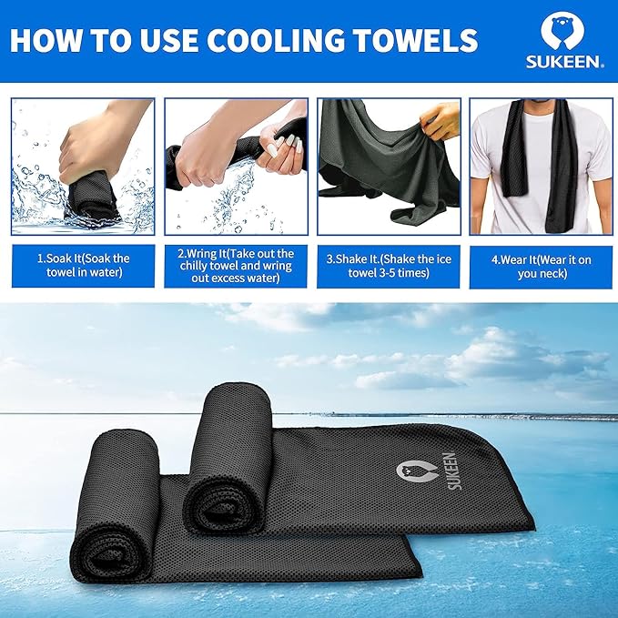 Sukeen 4Pack Cooling Towel (40"x12") for Neck and Face, Soft & Breathable Chilly Sports Towel, Quick-Drying Sweat Absorbing Cooling Neck Wraps with Cooling Tech. for Yoga, Sport, Running, Workout-FlexoryFit