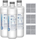 Overbest LT1000PC ADQ747935 Refrigerator Water Filter and Air Filter, Replacement for LG® LT1000P®, ADQ74793501, ADQ74793502, Kenmore 469980, 9980 and LT120F®, 3 Combo