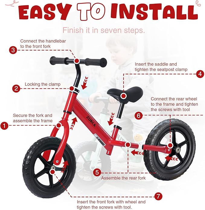 12 inch Toddler Balance Bike Adjustable Handlebar & Seat Anti-Slip Grip Suitable for 2-5 Years Old with Footrest Lightweight for Tolddlers Boys Girls Multiple Colors to Choose-FlexoryFit