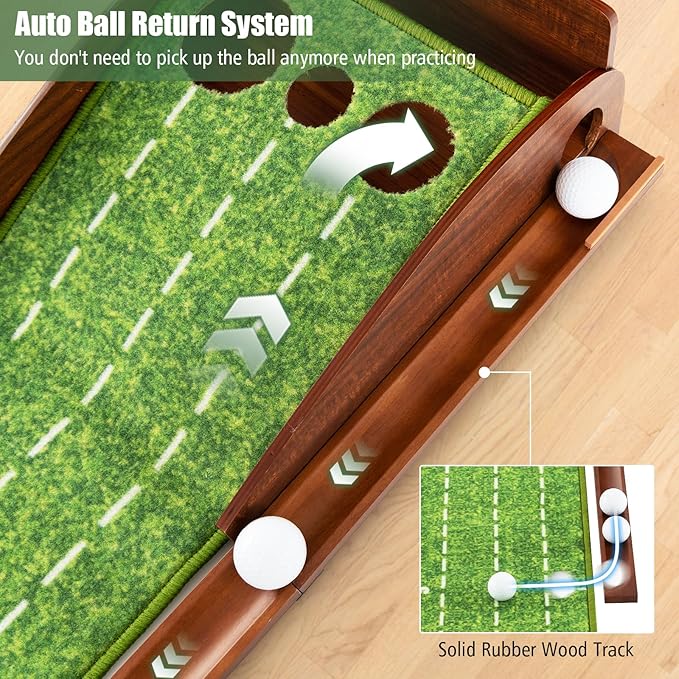 Tangkula 10 FT Golf Putting Green, 2/3-Hole Golf Putting Practice Mat with Auto Ball Return for Indoors & Outdoors, Alignment Guides & 3 Golf Balls, Mini Golf Game for Home and Office