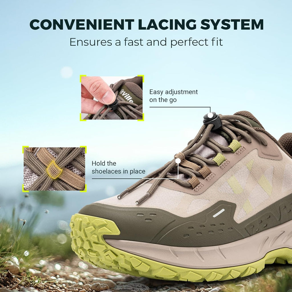 FitVille Men Waterproof Hiking Shoes Extra Wide Walking Shoes Slip-Resistant Trekking Trainers All-Terrain Quick Lace Sneakers for Travel, Camping, Running