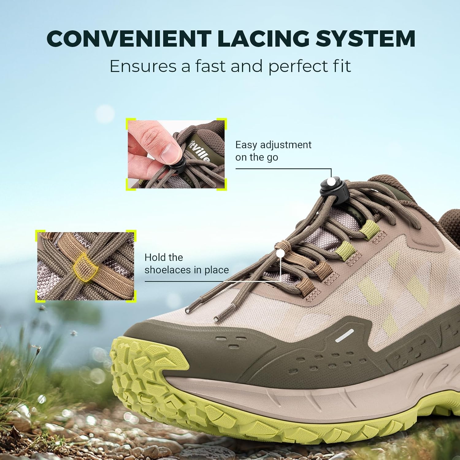 FitVille Men Waterproof Hiking Shoes Extra Wide Walking Shoes Slip-Resistant Trekking Trainers All-Terrain Quick Lace Sneakers for Travel, Camping, Running