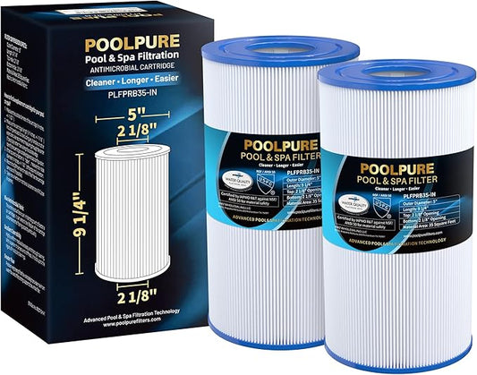 POOLPURE PRB35-IN Spa Filter Replaces Unicel C-4335, Guardian 409-219, Filbur FC-2385, 03FIL1300, 17-2482, 25393, 303557, 817-3501, R173431, 35 sq.ft, 5 X 9 Drop in Hot Tub Filter, 2 Pack