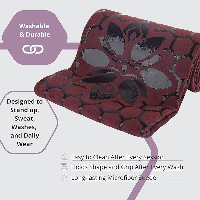 Clever Yoga Non-Slip Hot Yoga Towel – Non-Slip Grip for Hot Yoga, Sweat Absorbent, Honeycomb Silicone Grip, Stays Flat – Ideal for Pilates, Travel, Washable & Lightweight - Burgundy-FlexoryFit