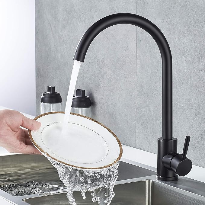High Arc Matte Black Kitchen Faucet Single Handle Stainless Steel,Commercial Single Hole Kitchen Sink Faucet,Modern One Hole Bar Sink Faucet (Matte Black)