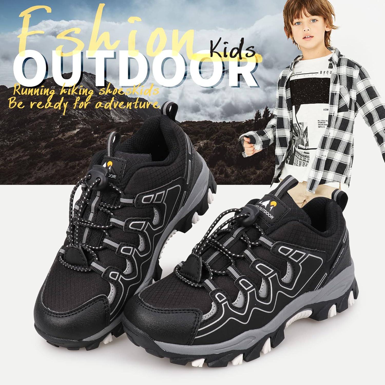 UOVO Boys Girls Kids Sneakers Hiking Running Outdoor Walking Tennis Shoes Waterproof Non Slip Fashion Sneakers(Little/Big Kids