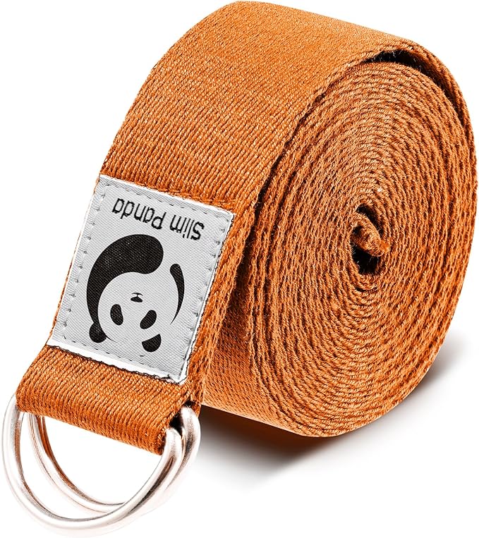 Slim Panda Yoga Strap for Stretching,Cotton Yoga Strap with Adjustable D-Ring Buckle,Non-Elastic Yoga Belt for Pilates,Gym Workouts,Physical Therapy,Improve Flexibility-FlexoryFit